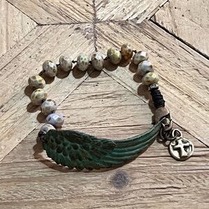 Handcrafted Green Angel Wing cross Charm beaded Bracelet